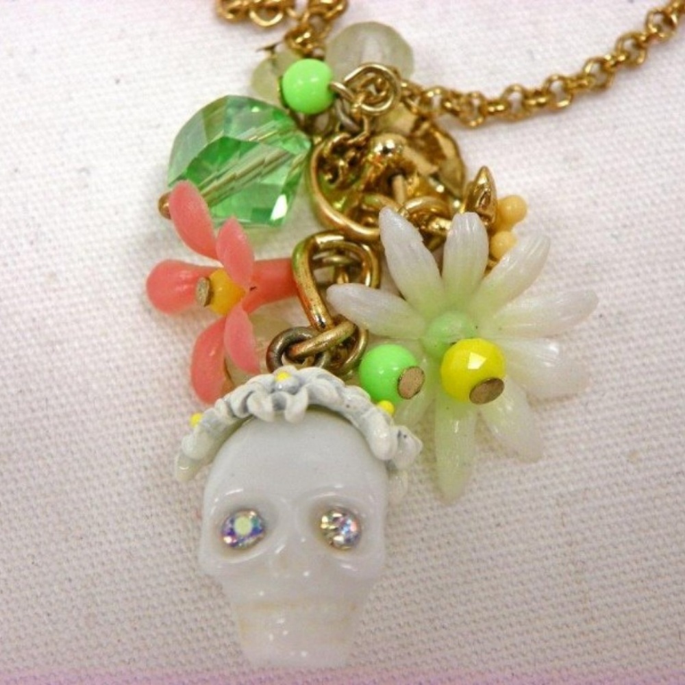 Betsey Johnson Summer of Love Skull Flower Pendant